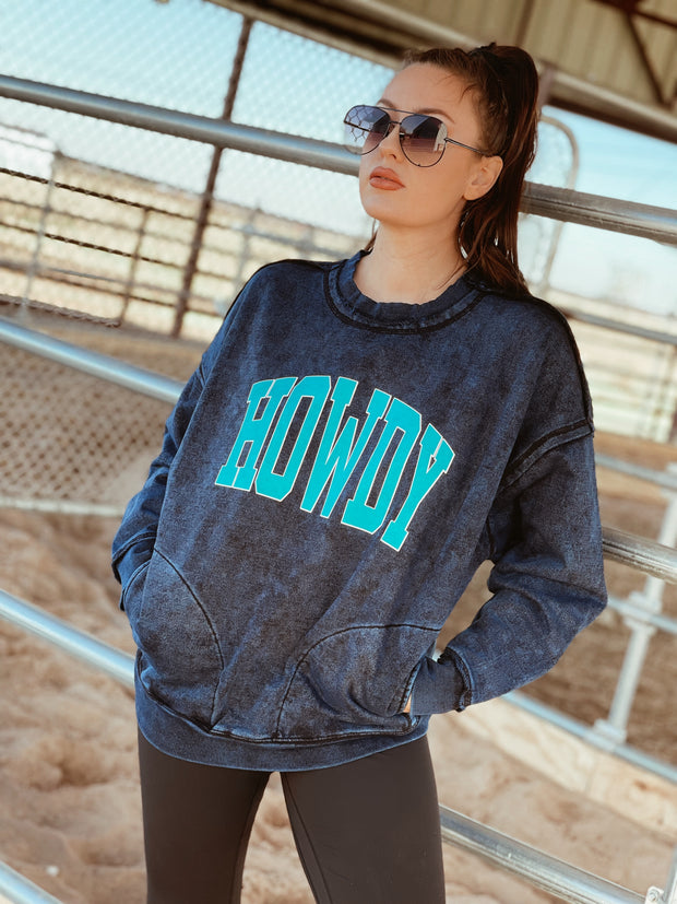 HOWDY SAPPHIRE MINERAL WASHED TERRY PULLOVER