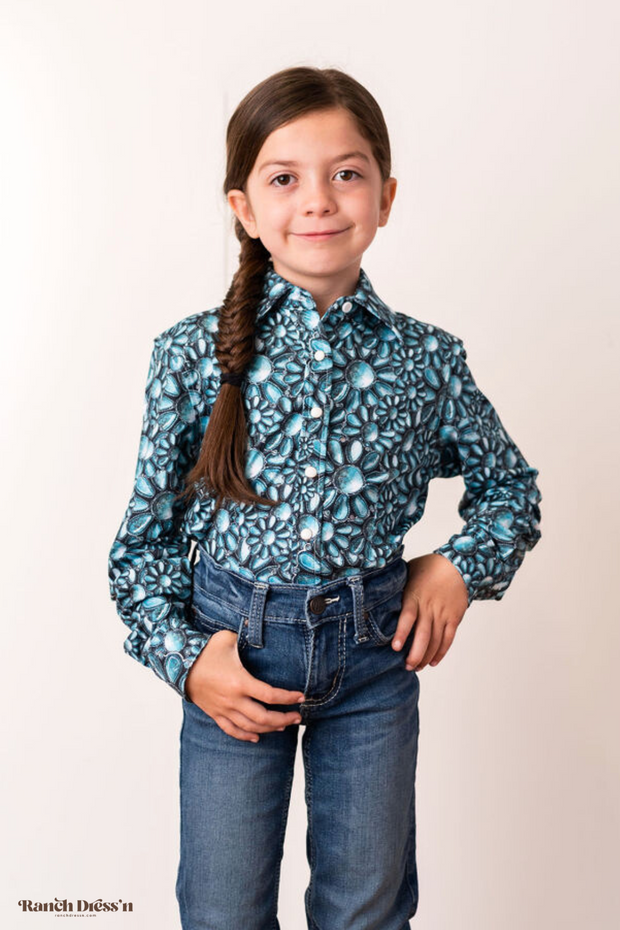 *YOUTH* TURQUOISE BLOSSOM PERFORMANCE RODEO SHIRT