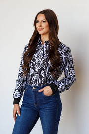 BLACK AND WHITE AZTEC PERFORMANCE RODEO SHIRT (ADULT)