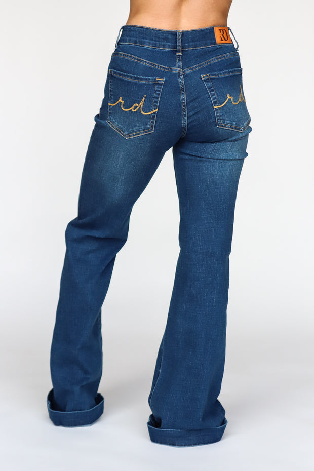Ranch Dress'n Women's Mudcloth Print High Rise Super Flare Jeans