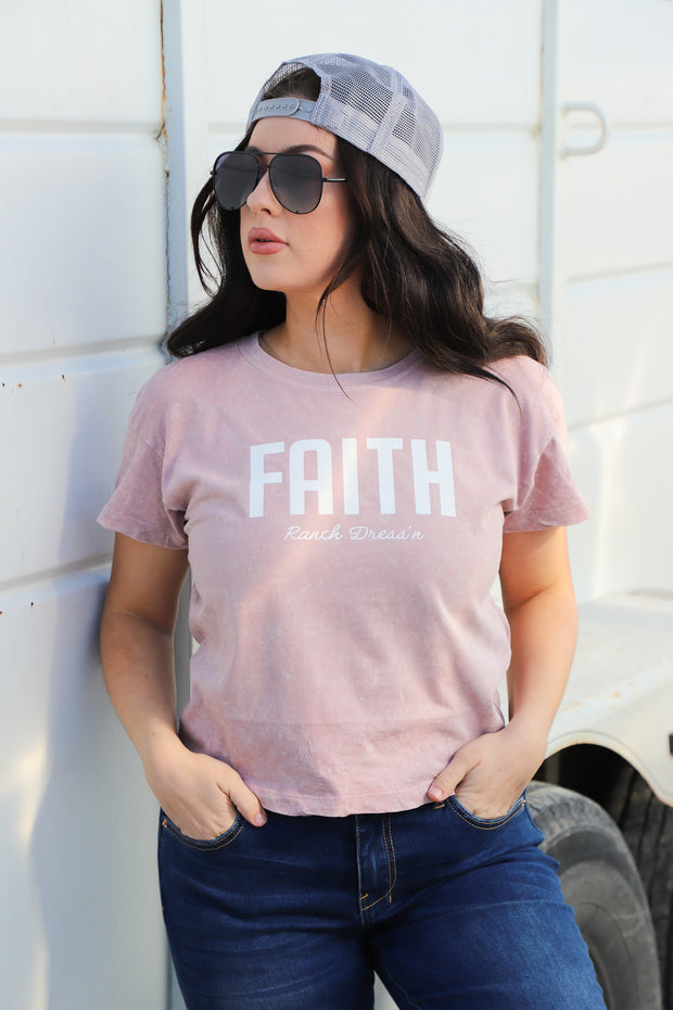 FAITH LUKE 1:37 - MIST MINERAL WASHED JERSEY CROPPED TEE