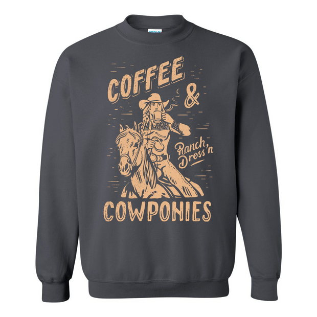 COFFEE & COWPONIES CHARCOAL CREWNECK