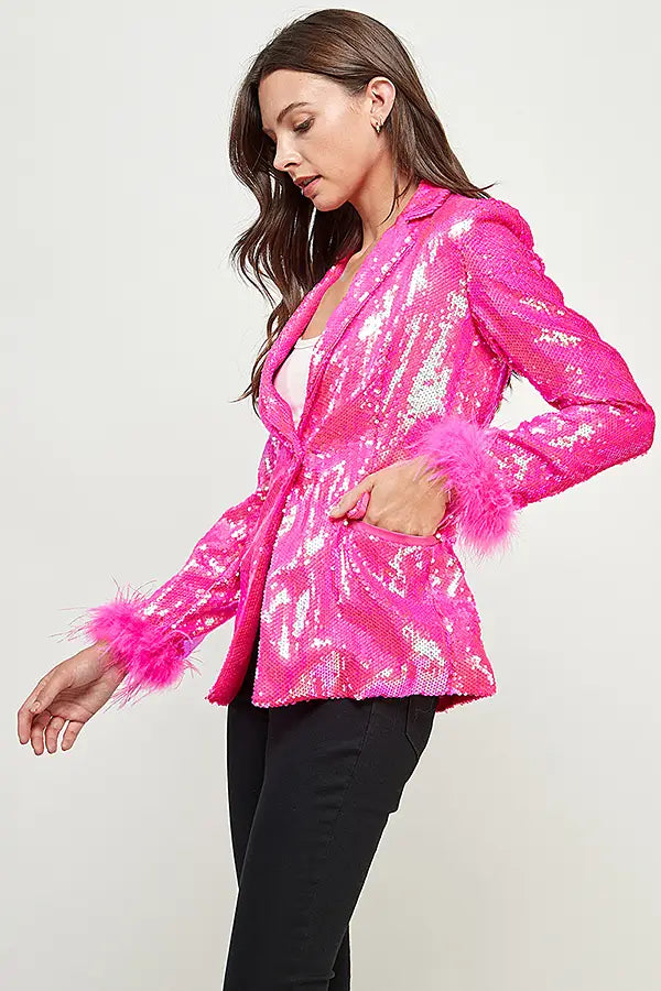FEATHER TRIM SEQUIN JACKET Ranch Dress n